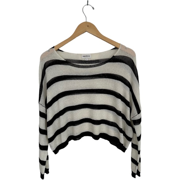 Superdown Adrianna Sweater Black White Striped Cropped Open Knit Size Small - Picture 10 of 15